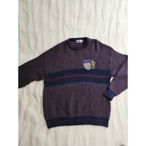 Vintage 70s Winona Crew Neck Sweater USA Ski Patch Men's L Striped Burgundy Blue